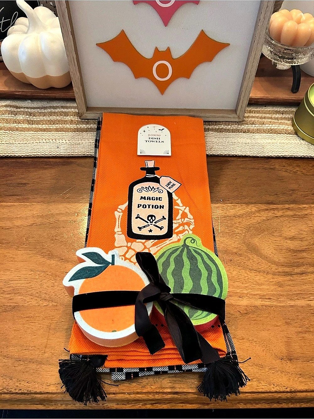 Halloween Magic Potion Plaid Towel Set with 2 Sponges.